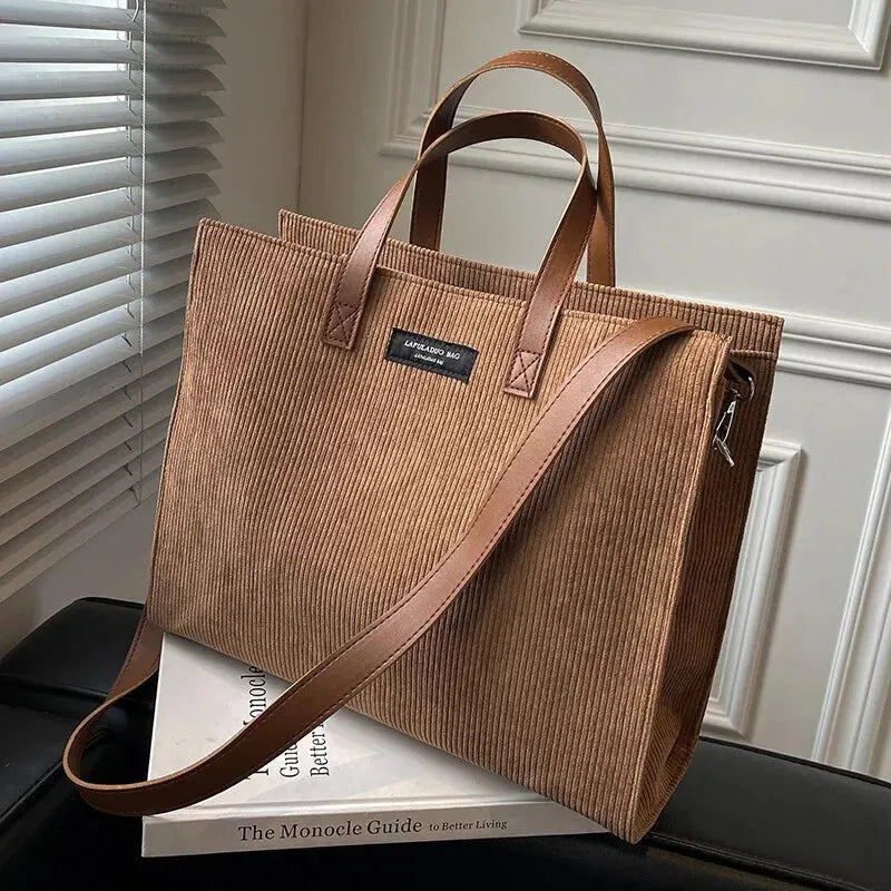 Sac à main cabas bandoulière en velours côtelé Amandine