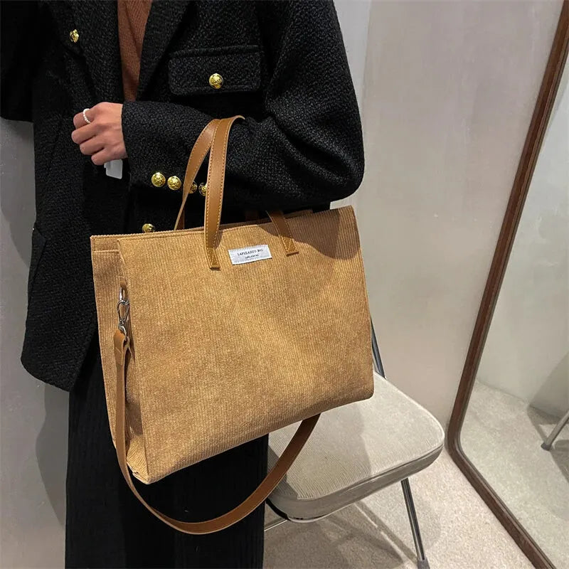 Sac à main cabas bandoulière en velours côtelé Amandine