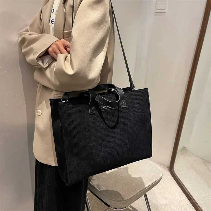 Sac à main cabas bandoulière en velours côtelé Amandine