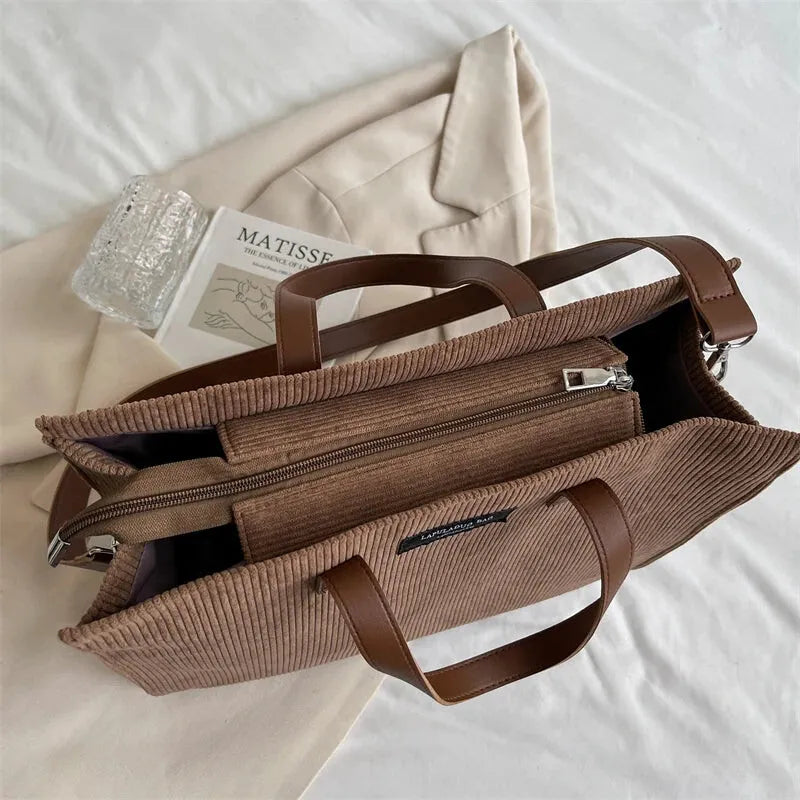 Sac à main cabas bandoulière en velours côtelé Amandine