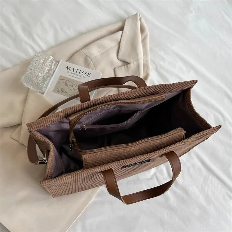 Sac à main cabas bandoulière en velours côtelé Amandine