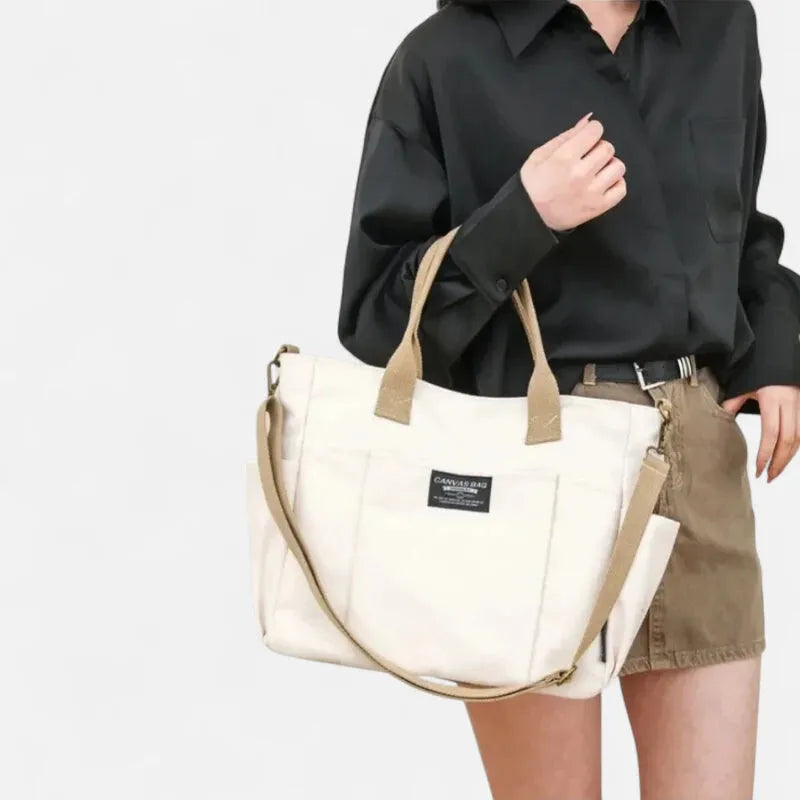 Sac à main cabas en toile multipoches à bandoulière Léa