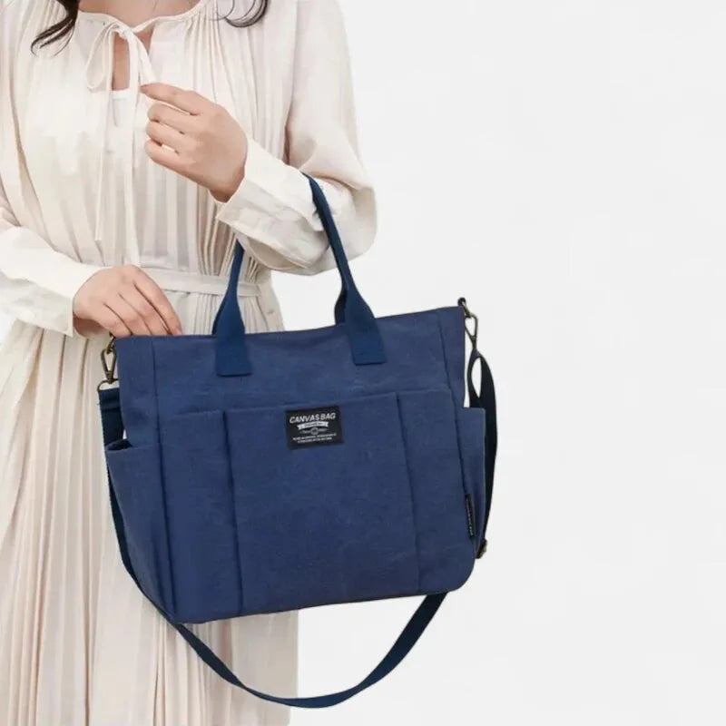 Sac à main cabas en toile multipoches à bandoulière Léa