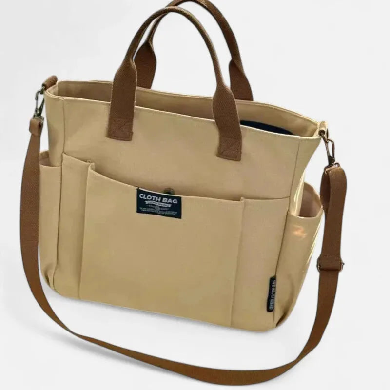 Sac à main cabas en toile multipoches à bandoulière Léa