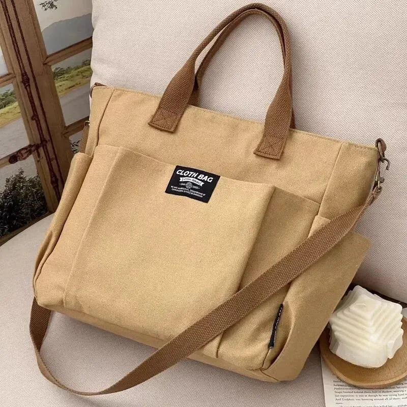 Sac à main cabas en toile multipoches à bandoulière Léa