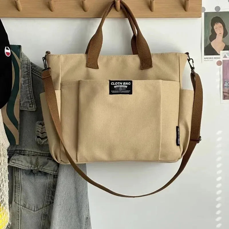 Sac à main cabas en toile multipoches à bandoulière Léa