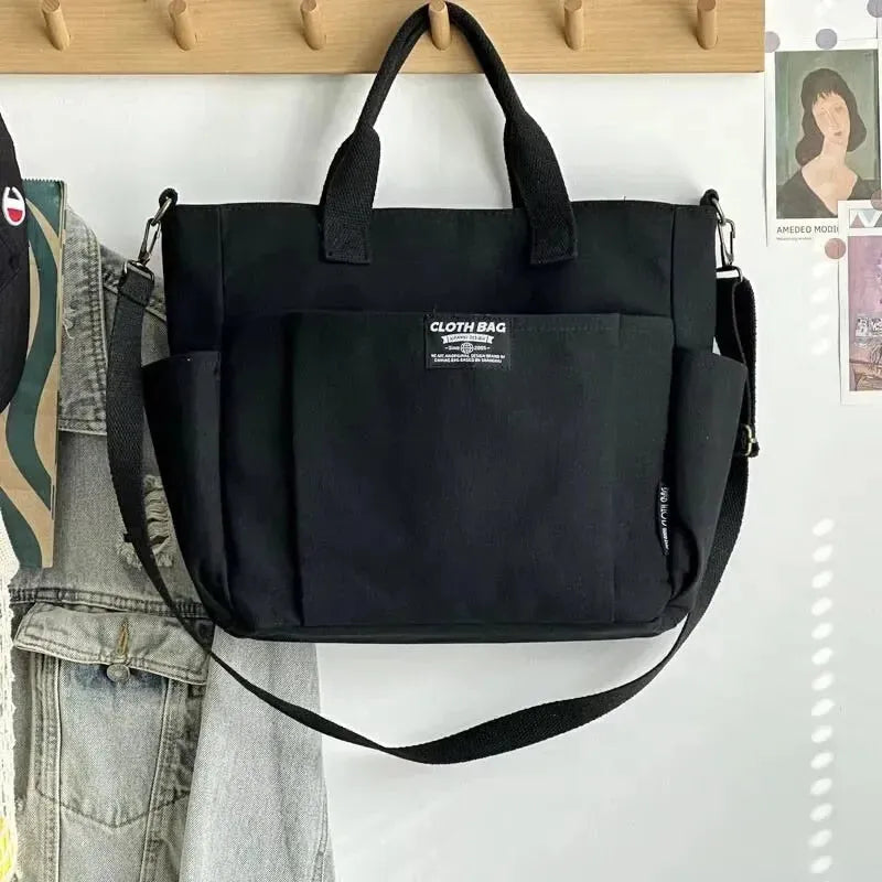 Sac à main cabas en toile multipoches à bandoulière Léa