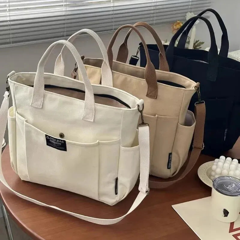 Sac à main cabas en toile multipoches à bandoulière Léa
