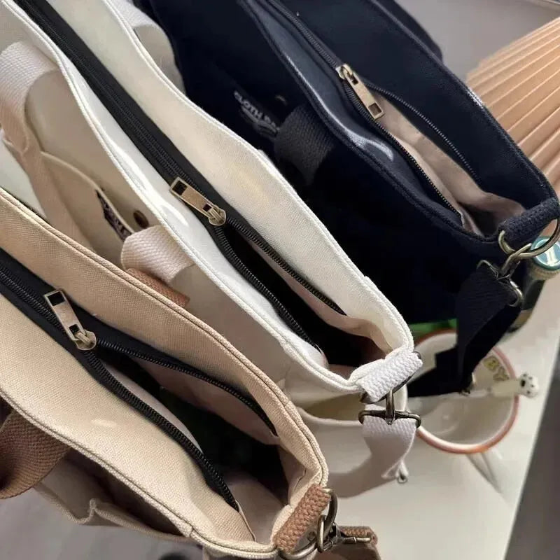 Sac à main cabas en toile multipoches à bandoulière Léa
