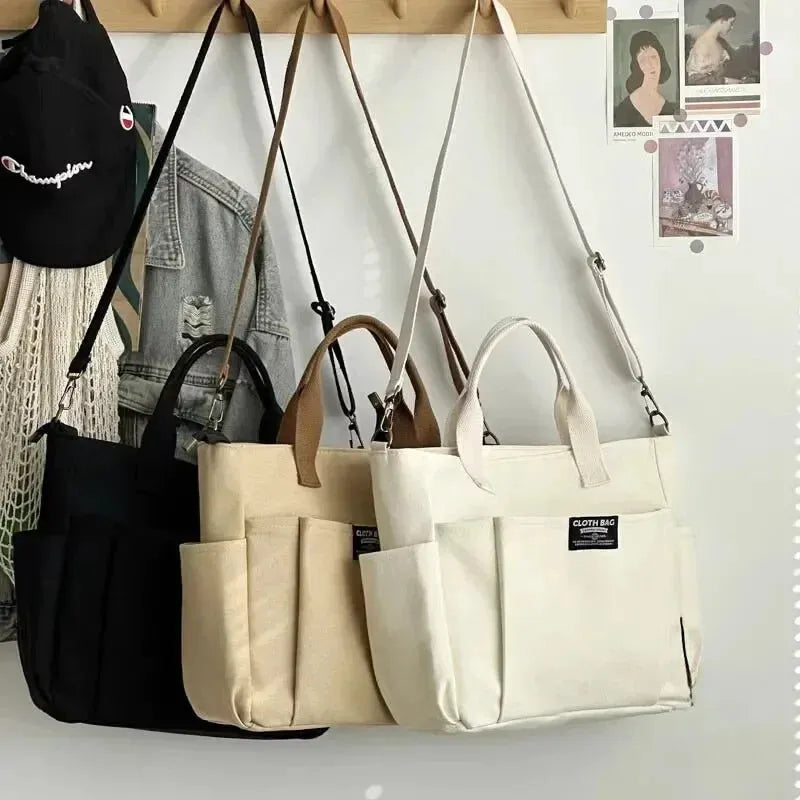 Sac à main cabas en toile multipoches à bandoulière Léa