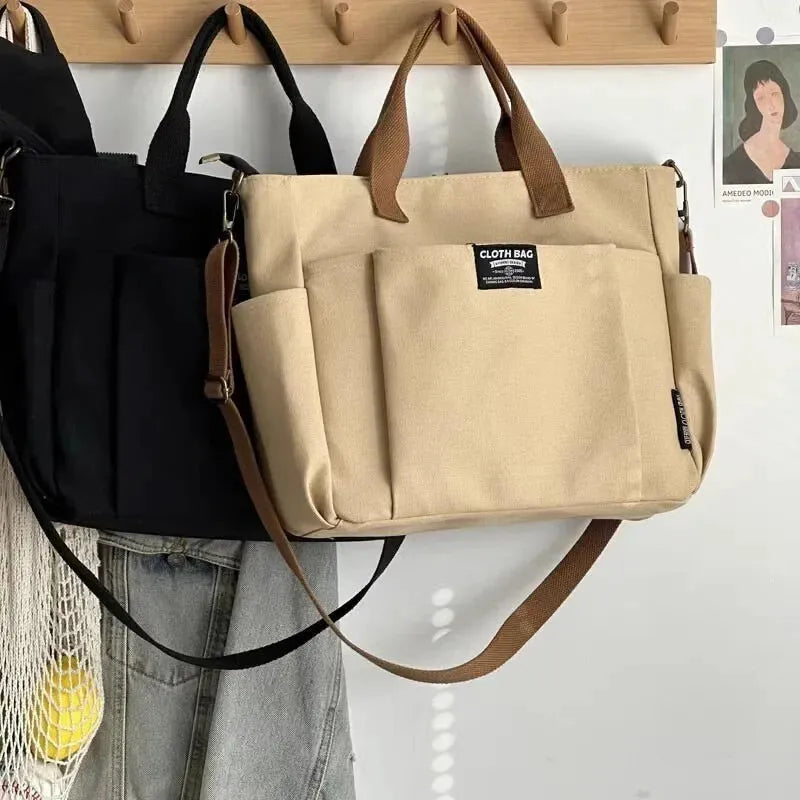 Sac à main cabas en toile multipoches à bandoulière Léa