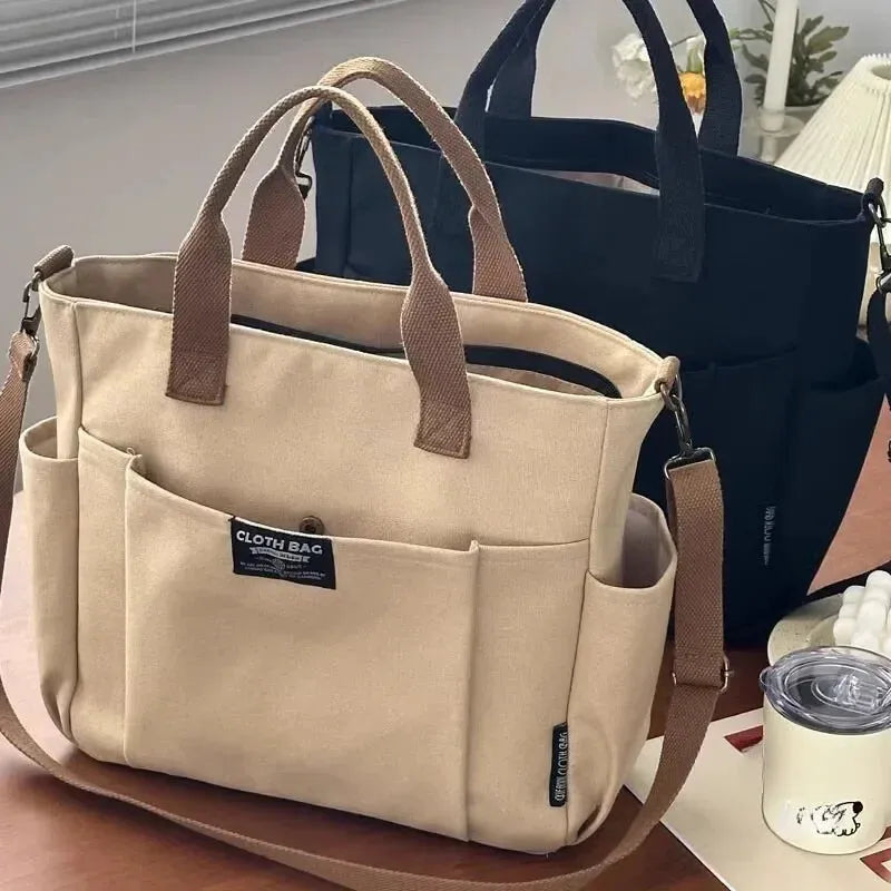 Sac à main cabas en toile multipoches à bandoulière Léa