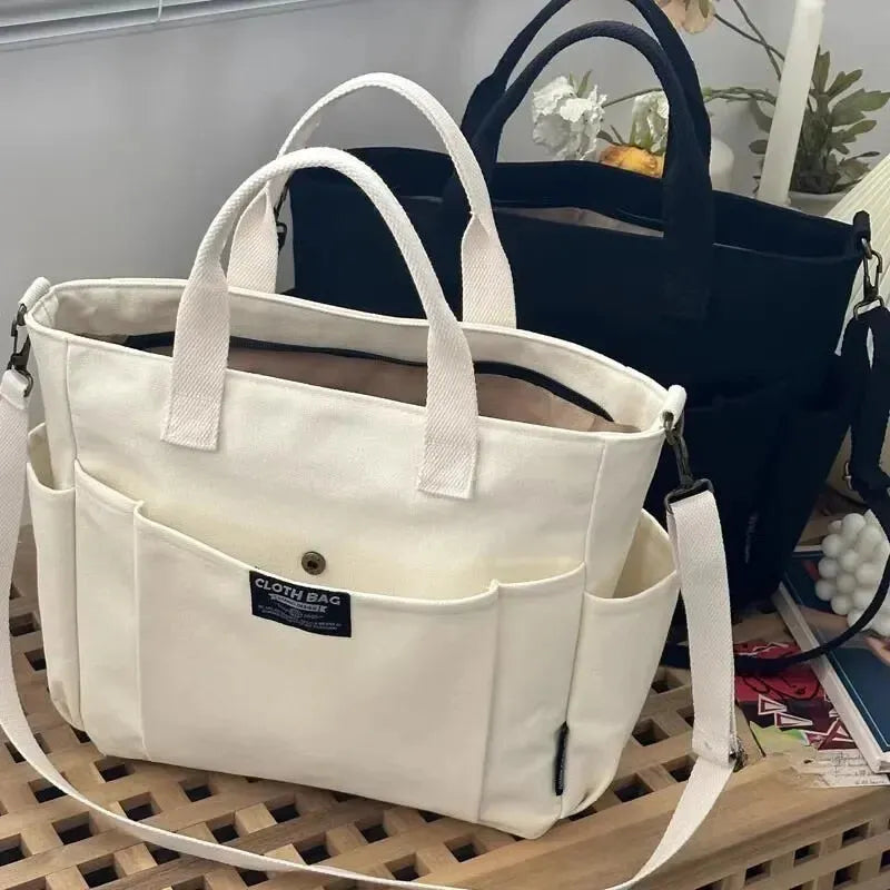 Sac à main cabas en toile multipoches à bandoulière Léa