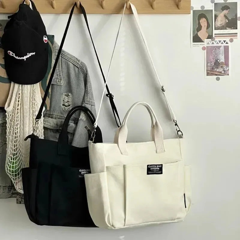 Sac à main cabas en toile multipoches à bandoulière Léa