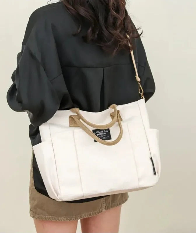 Sac à main cabas en toile multipoches à bandoulière Léa