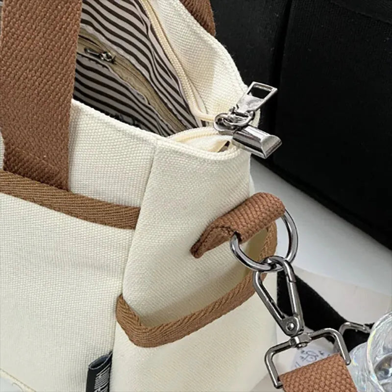 Sac à main cabas multipoches à bandoulière en toile Louna