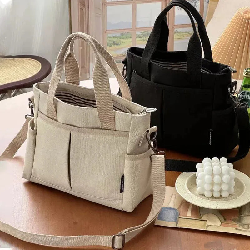 Sac à main cabas multipoches à bandoulière en toile Louna