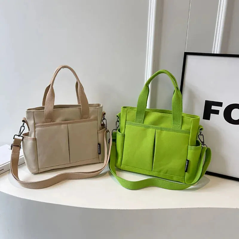 Sac à main cabas multipoches à bandoulière en toile Louna