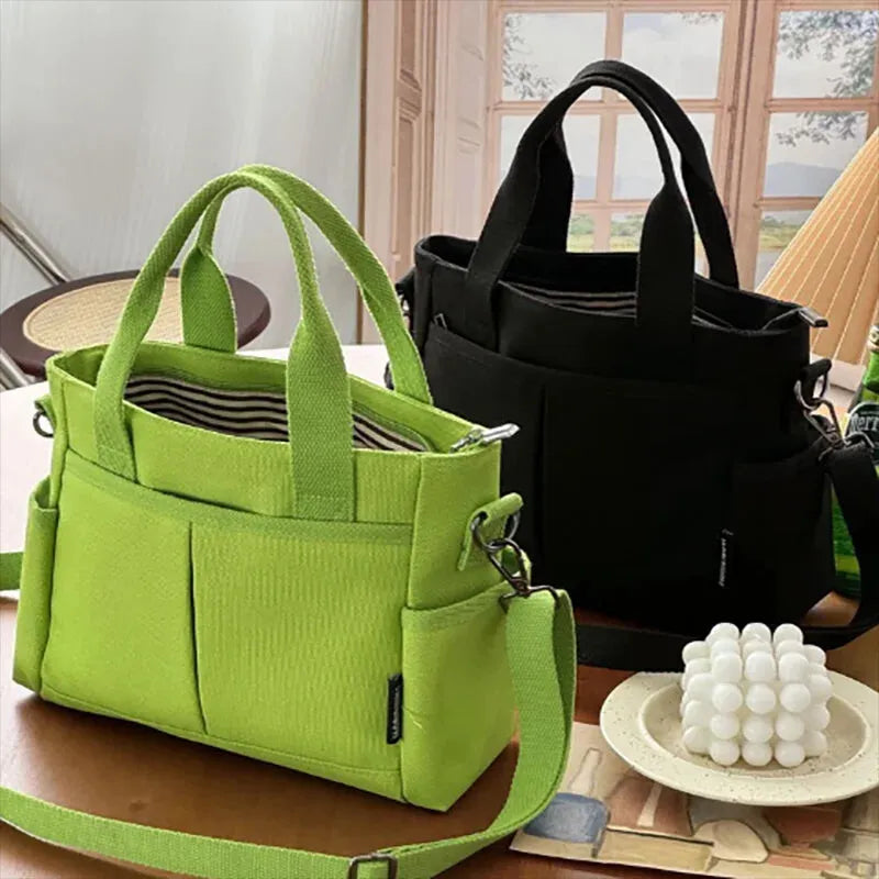 Sac à main cabas multipoches à bandoulière en toile Louna