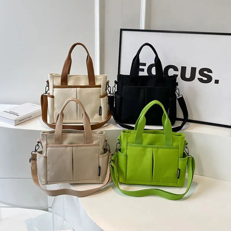 Sac à main cabas multipoches à bandoulière en toile Louna