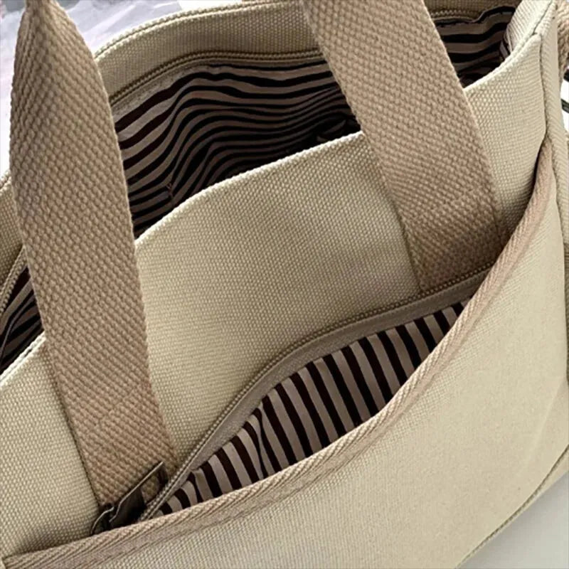 Sac à main cabas multipoches à bandoulière en toile Louna