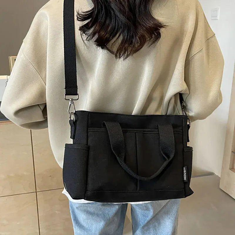 Sac à main cabas multipoches à bandoulière en toile Louna