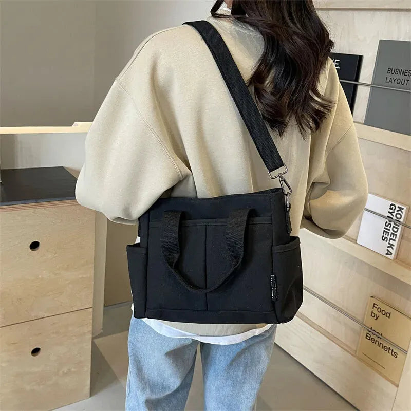 Sac à main cabas multipoches à bandoulière en toile Louna