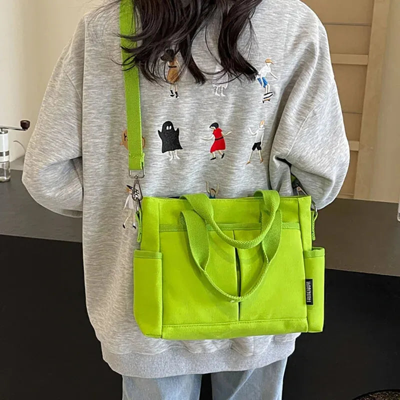 Sac à main cabas multipoches à bandoulière en toile Louna