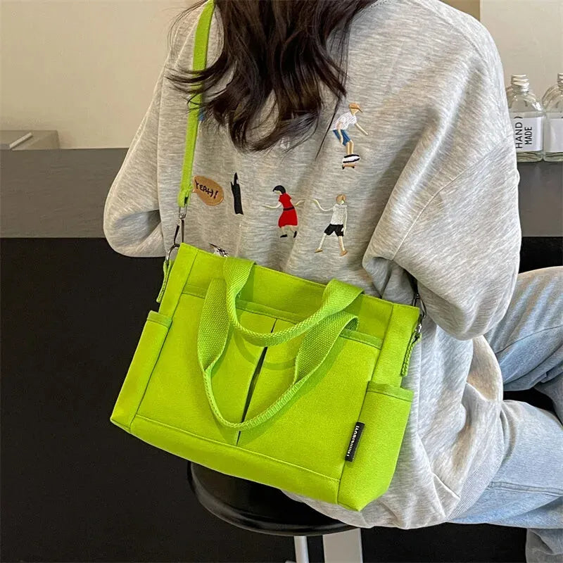Sac à main cabas multipoches à bandoulière en toile Louna
