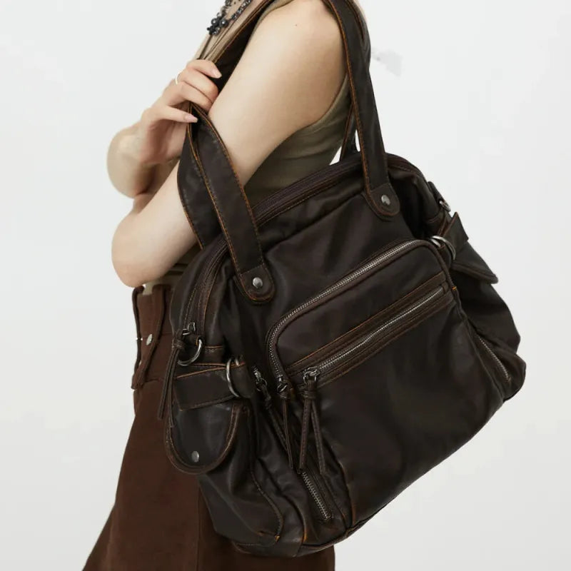 Sac à main de cours vintage multipoches à bandoulière Apolline