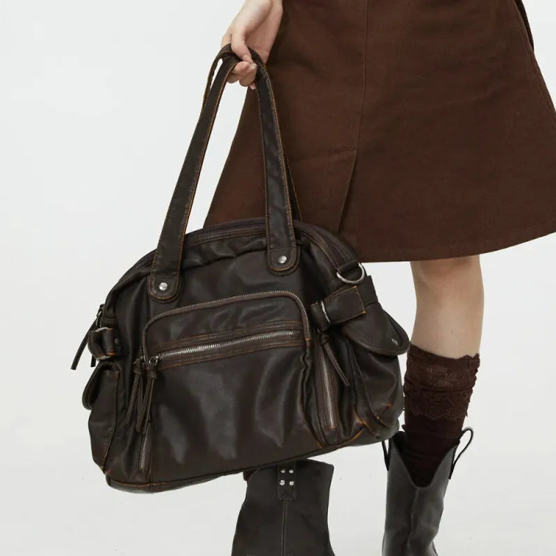 Sac à main de cours vintage multipoches à bandoulière Apolline