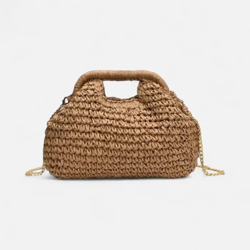 Sac à main en paille avec bandoulière en chaîne dorée Iris