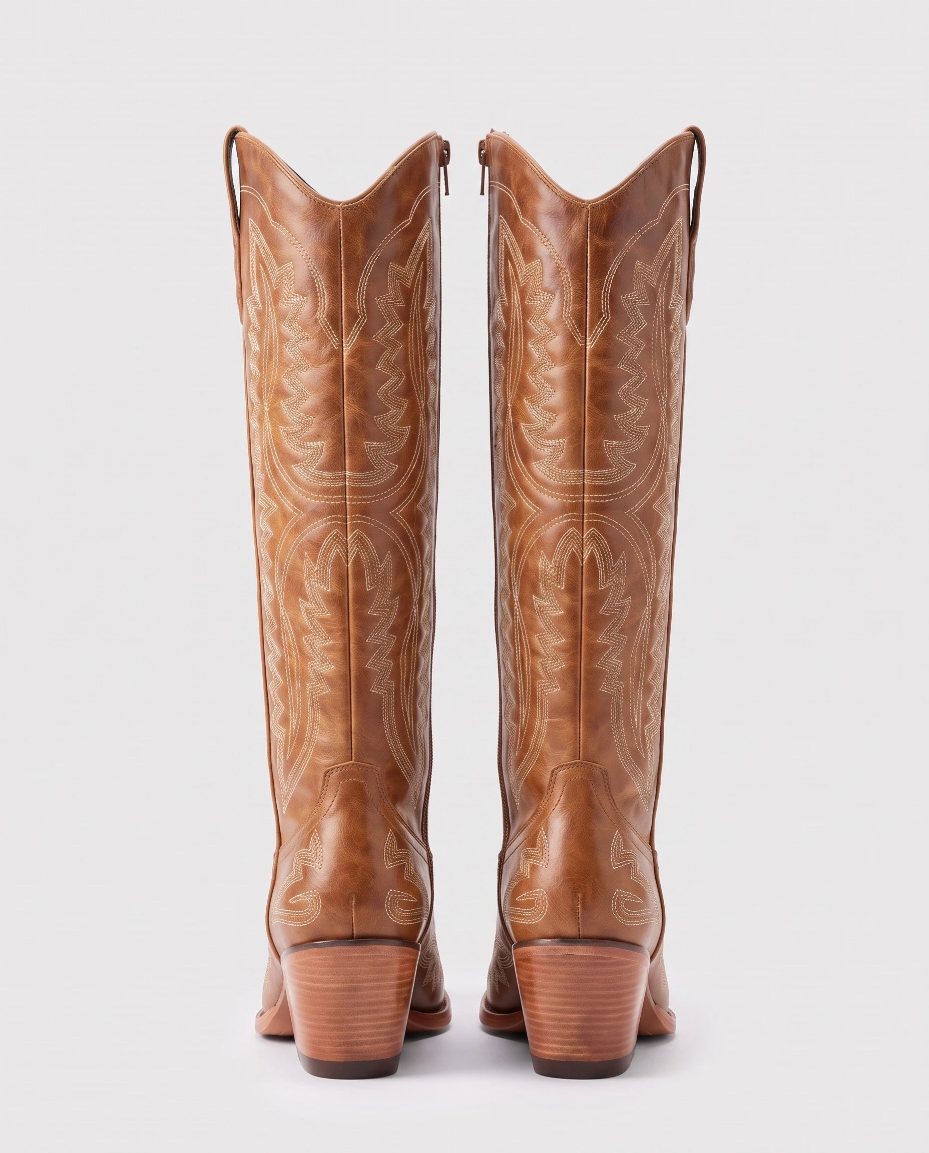 Bottes santiags hautes brodées effet cuir huilé Régine — Cognac, packshot vue complémentaire