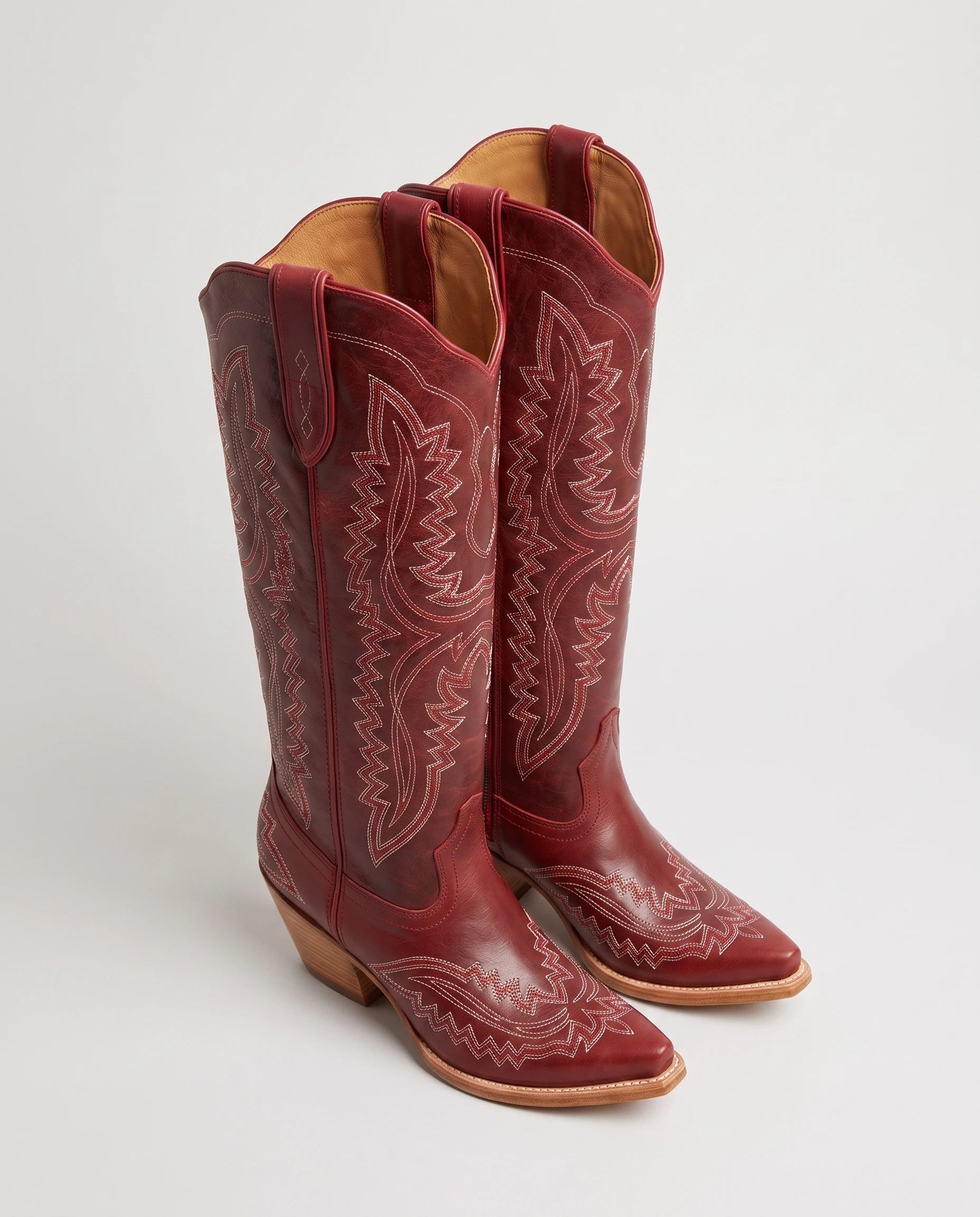 Bottes santiags hautes brodées effet cuir huilé Régine — Rouge, packshot vue complémentaire