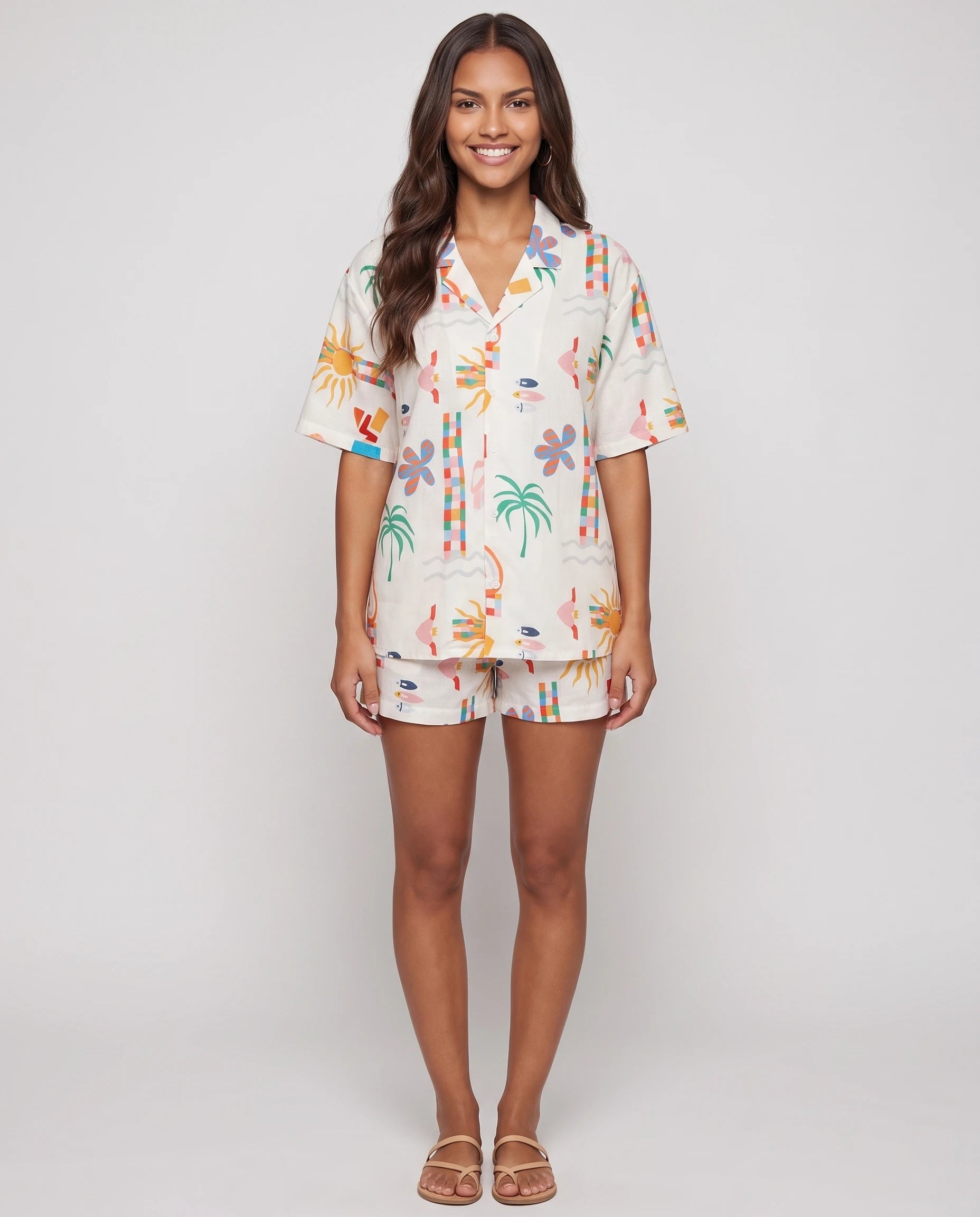 Ensemble chemise et short imprimé vacances — Solenne — Multicolore — vue studio