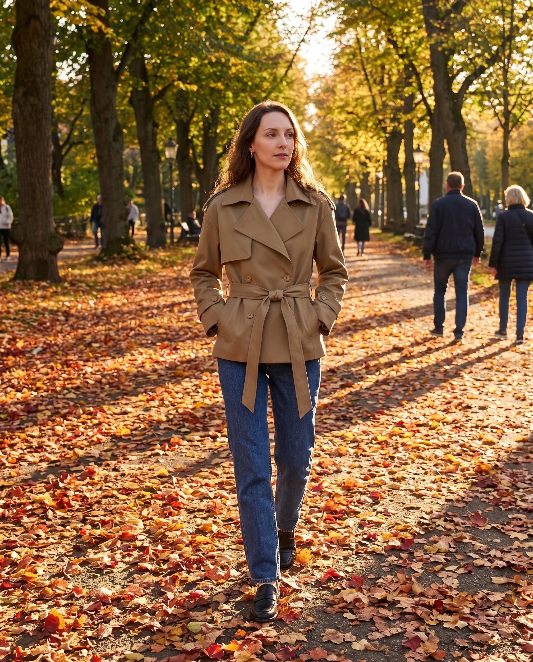 Trench court ceinturé Jehanne — portée en extérieur — coloris Kaki