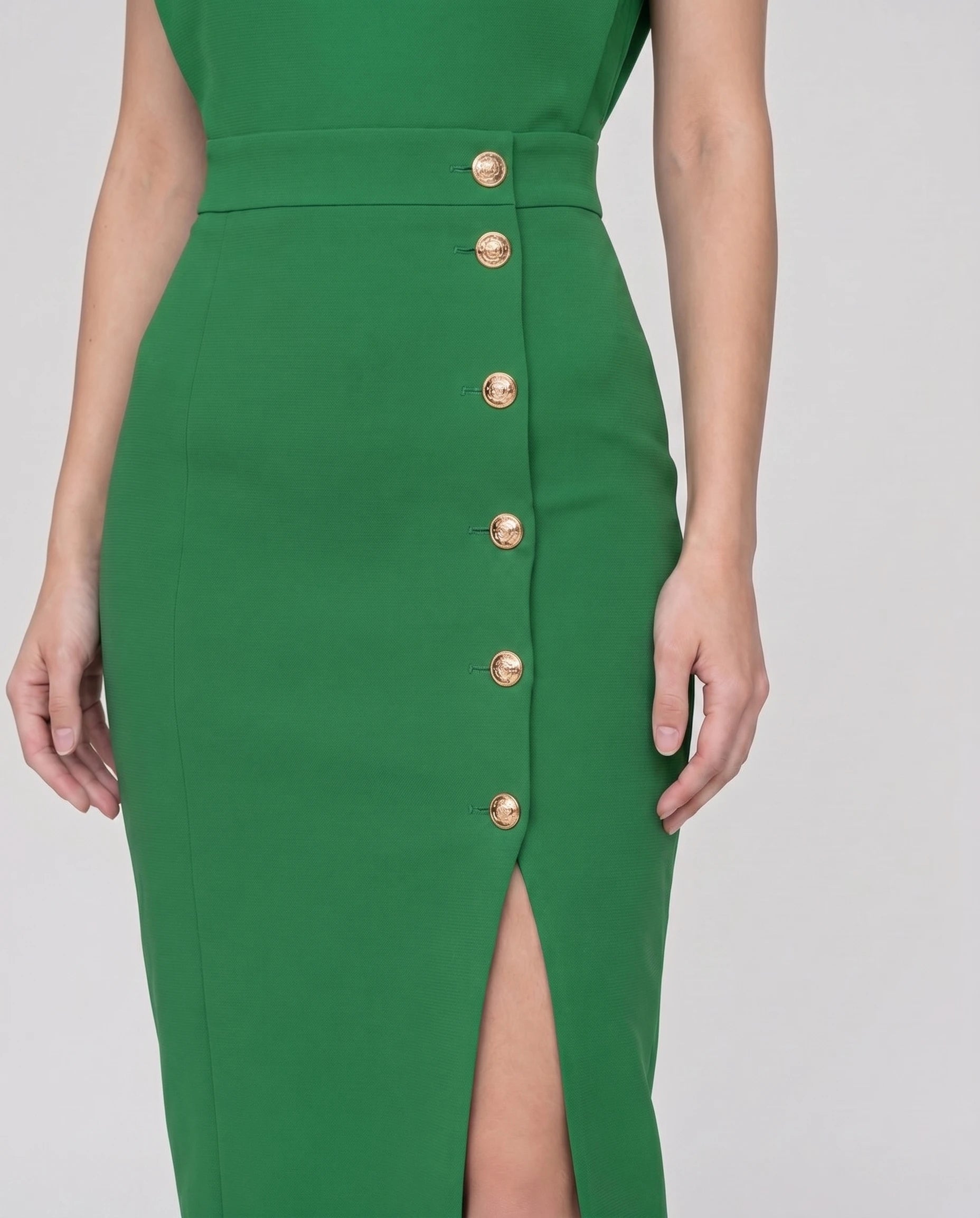 Robe midi moulante fendue Vert Prairie Philippine