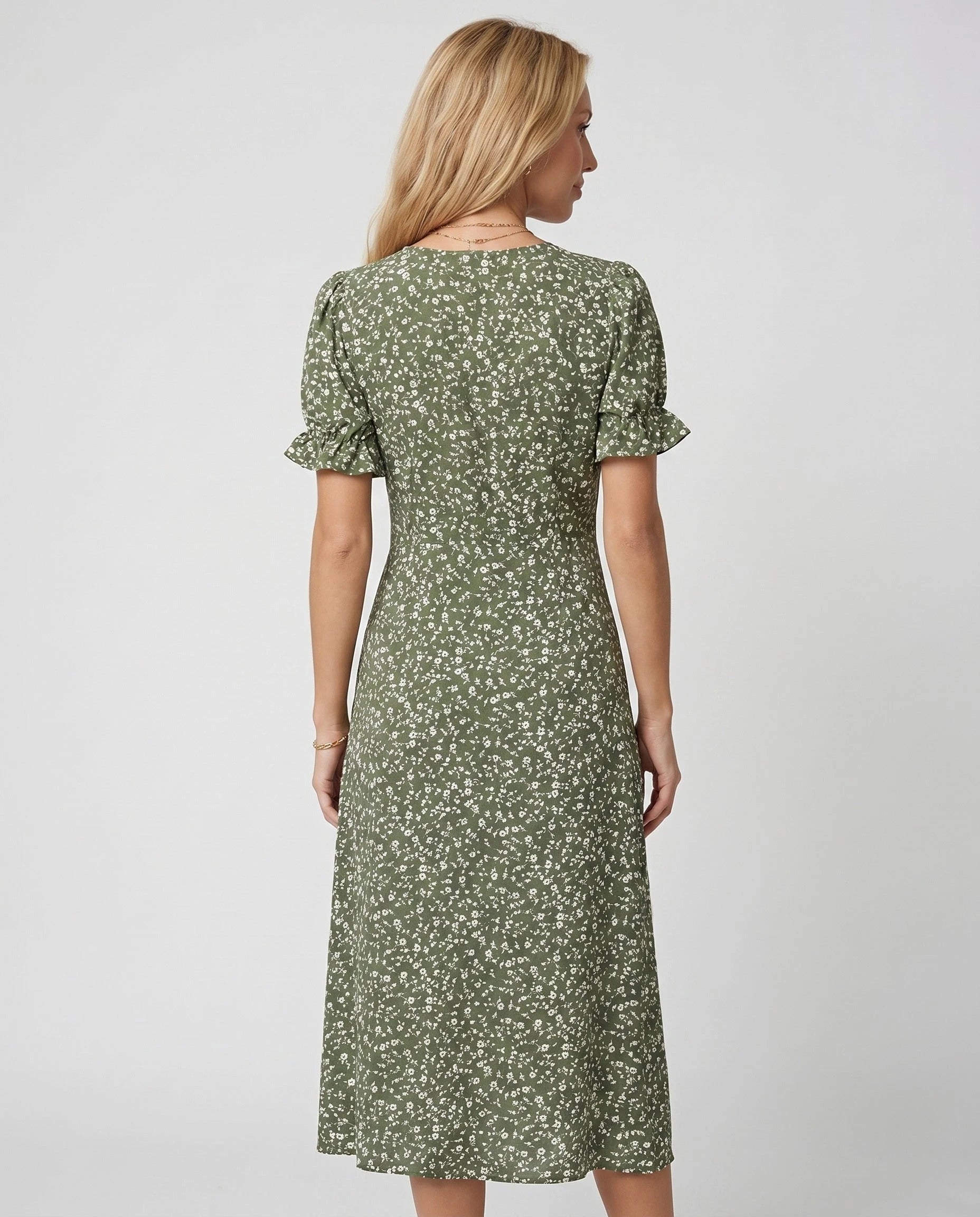 Robe portefeuille fleurie Vert Olive Zolena