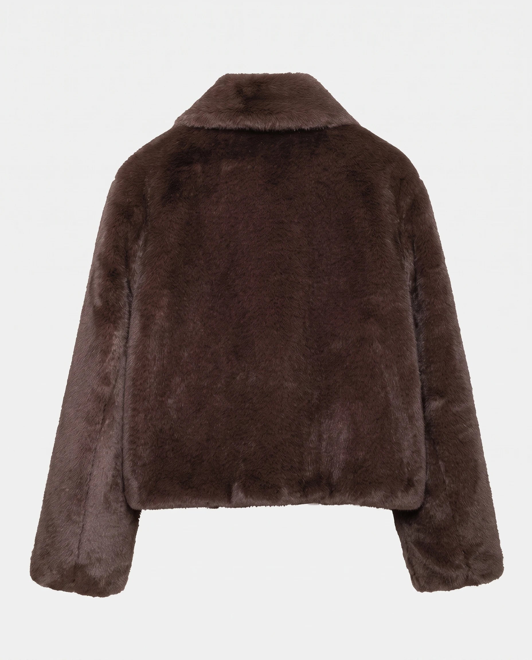 Veste courte en fausse fourrure chocolat Edwige, packshot de dos