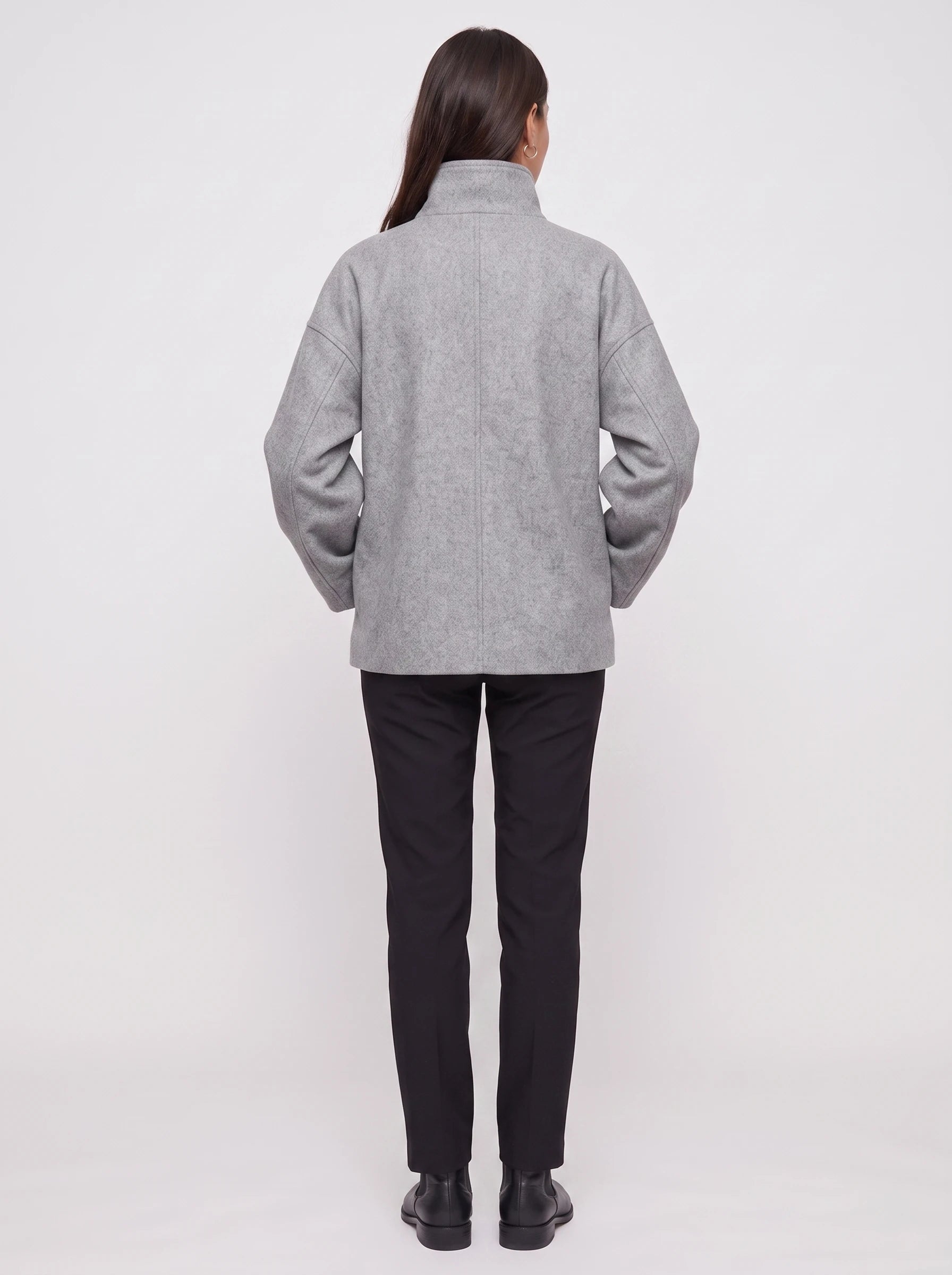 Veste en lainage gris chiné Rosalinde, vue de dos en studio