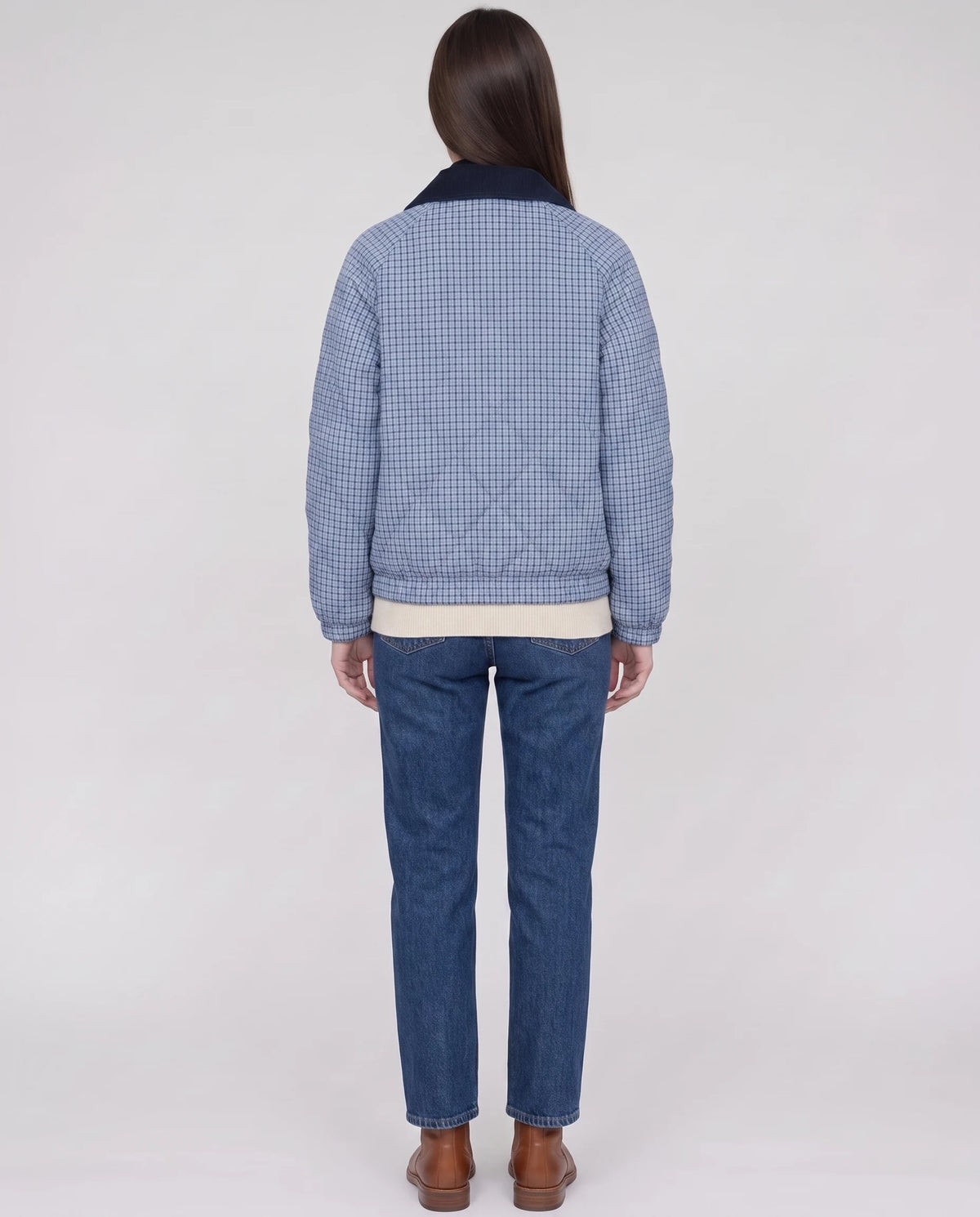 Veste matelassée réversible vichy Rosa en Bleu Marine, vue de dos, face vichy