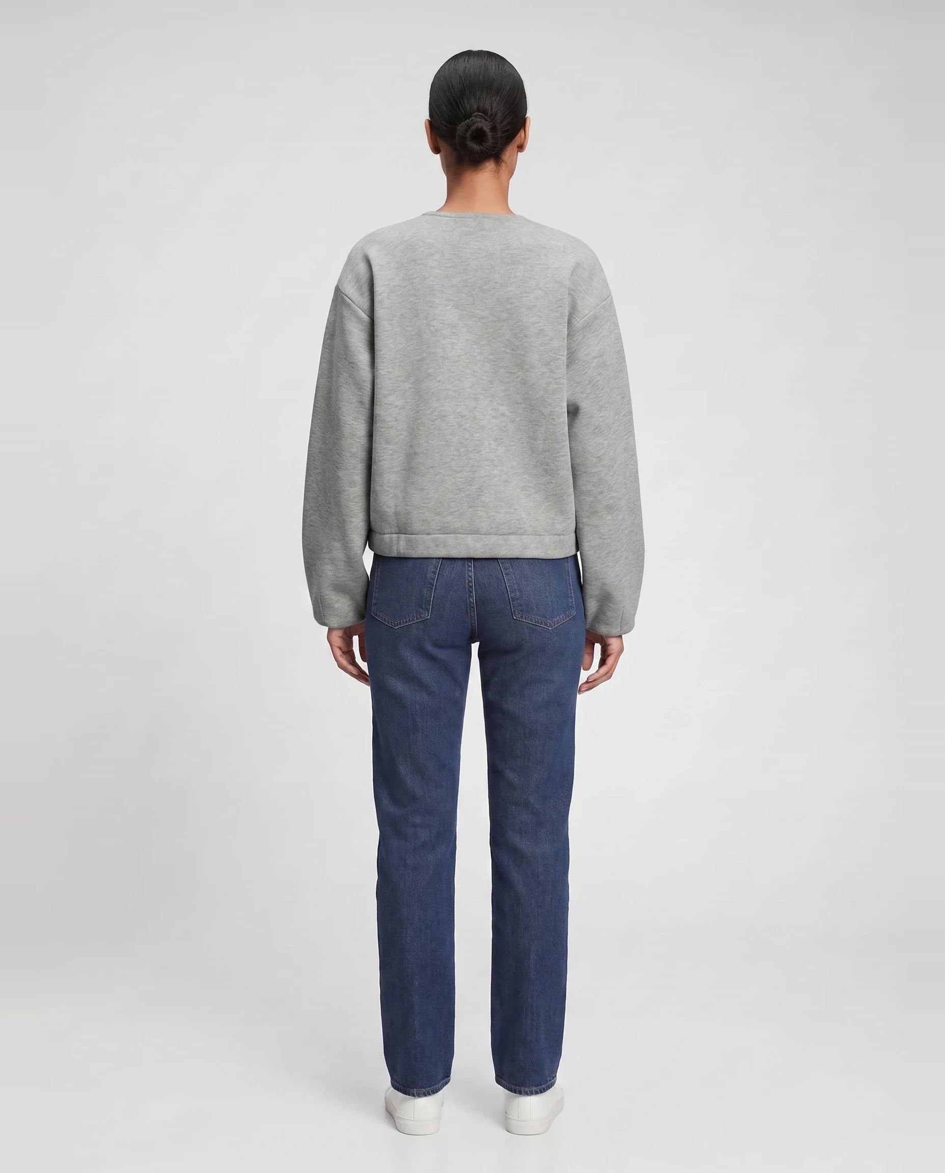 Veste zippée sans col en maille gris chiné Germaine, vue de dos en studio