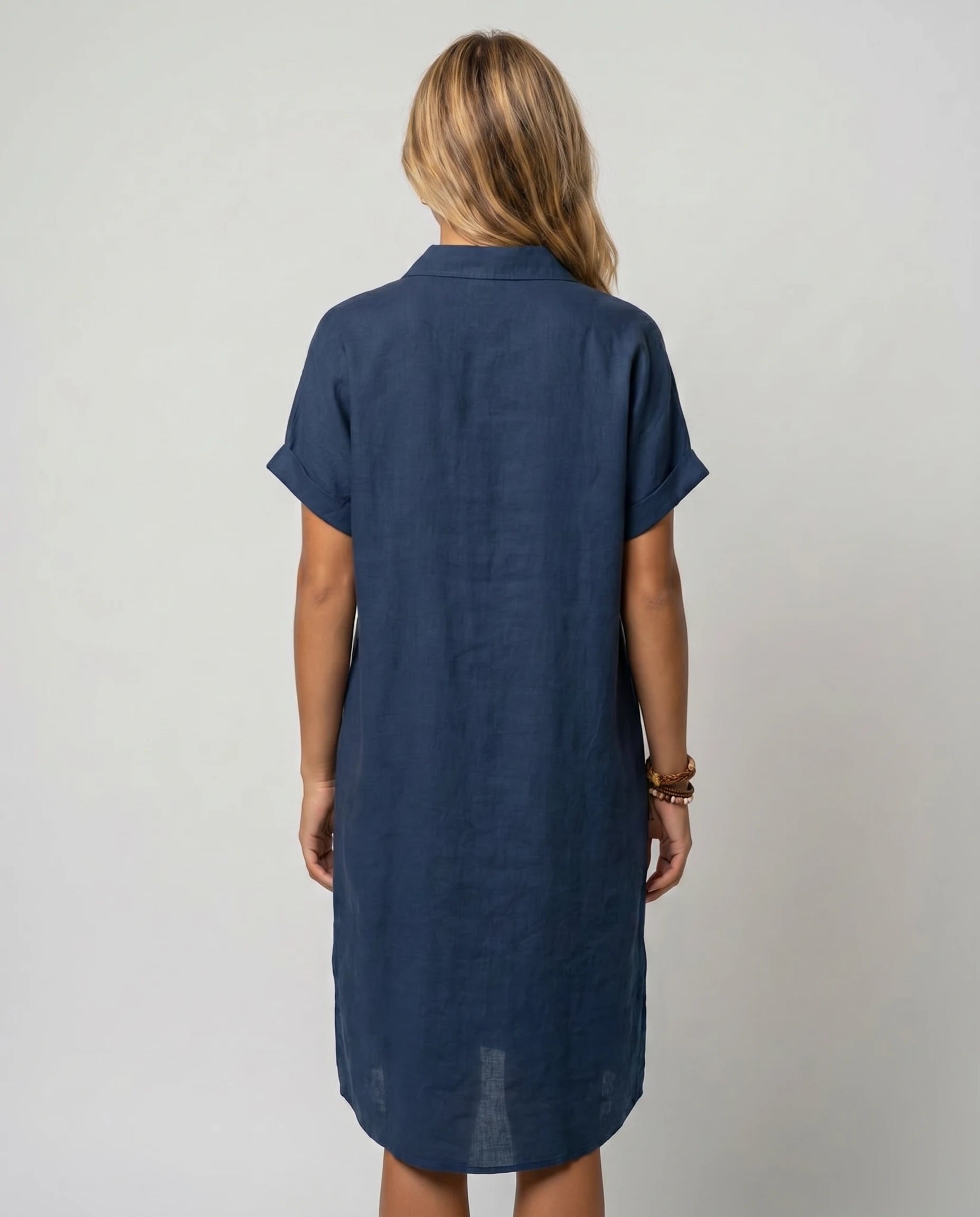 Robe chemise lin marine vue de dos