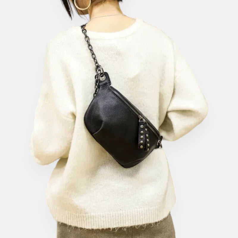 Sac banane cuir noir à bandoulière Noémie