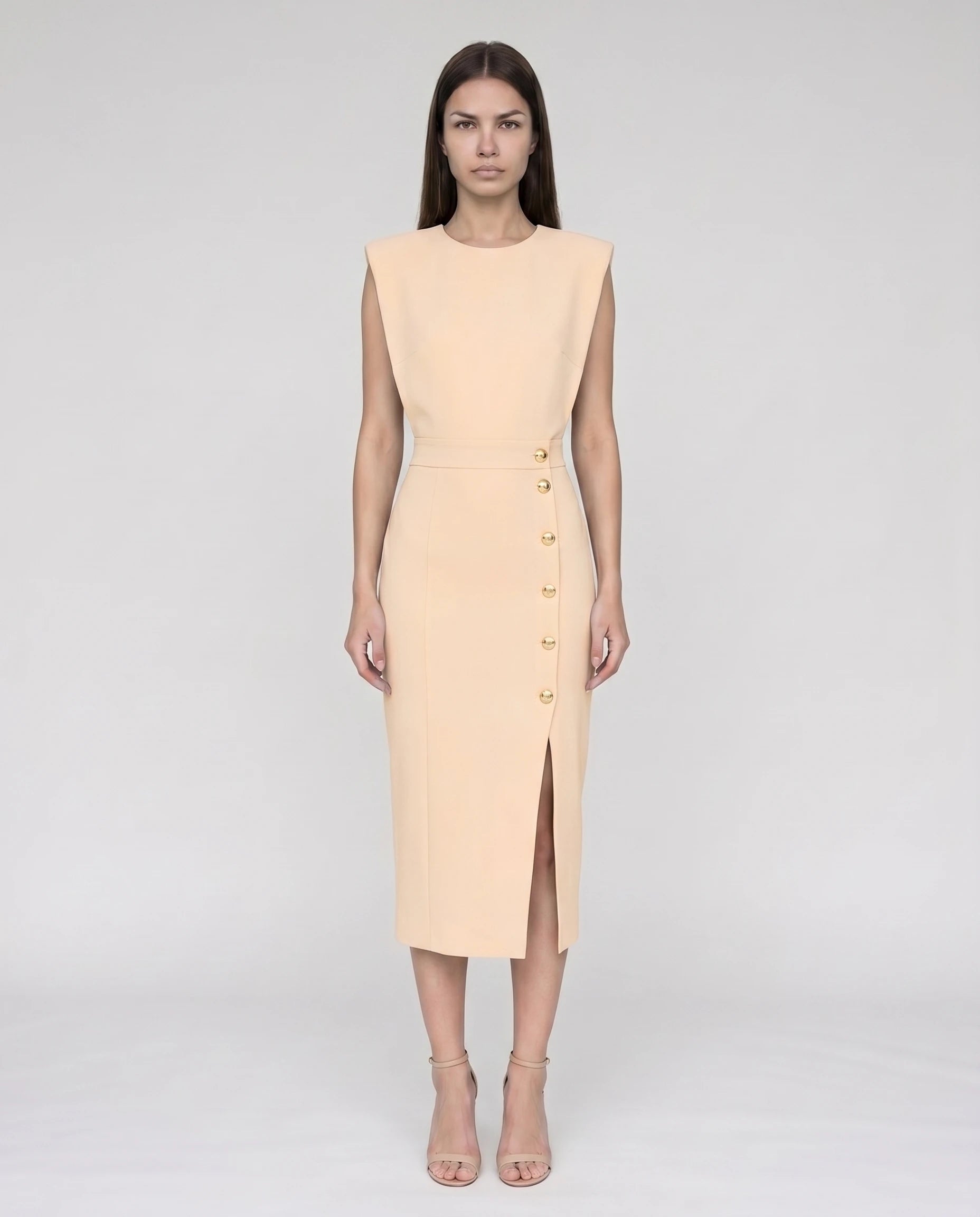 Robe midi moulante fendue Abricot Philippine