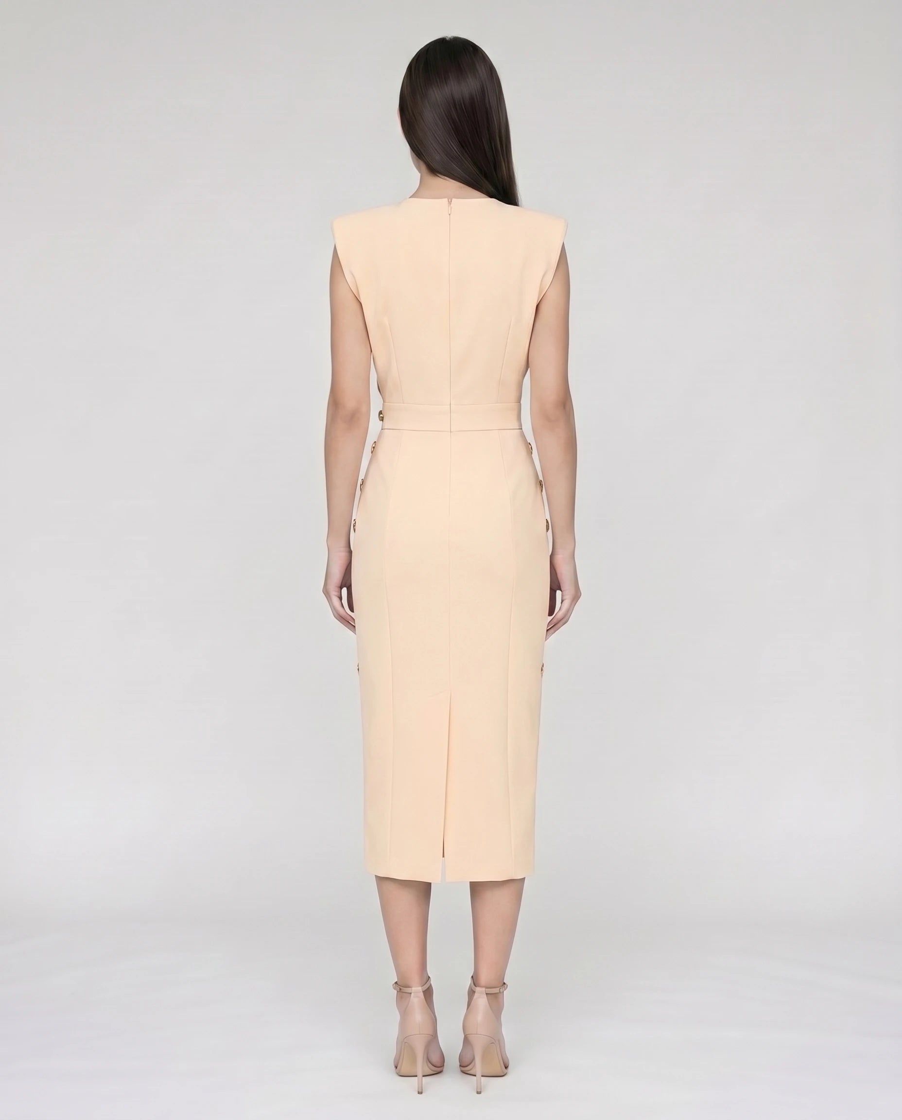 Robe midi moulante fendue Abricot Philippine