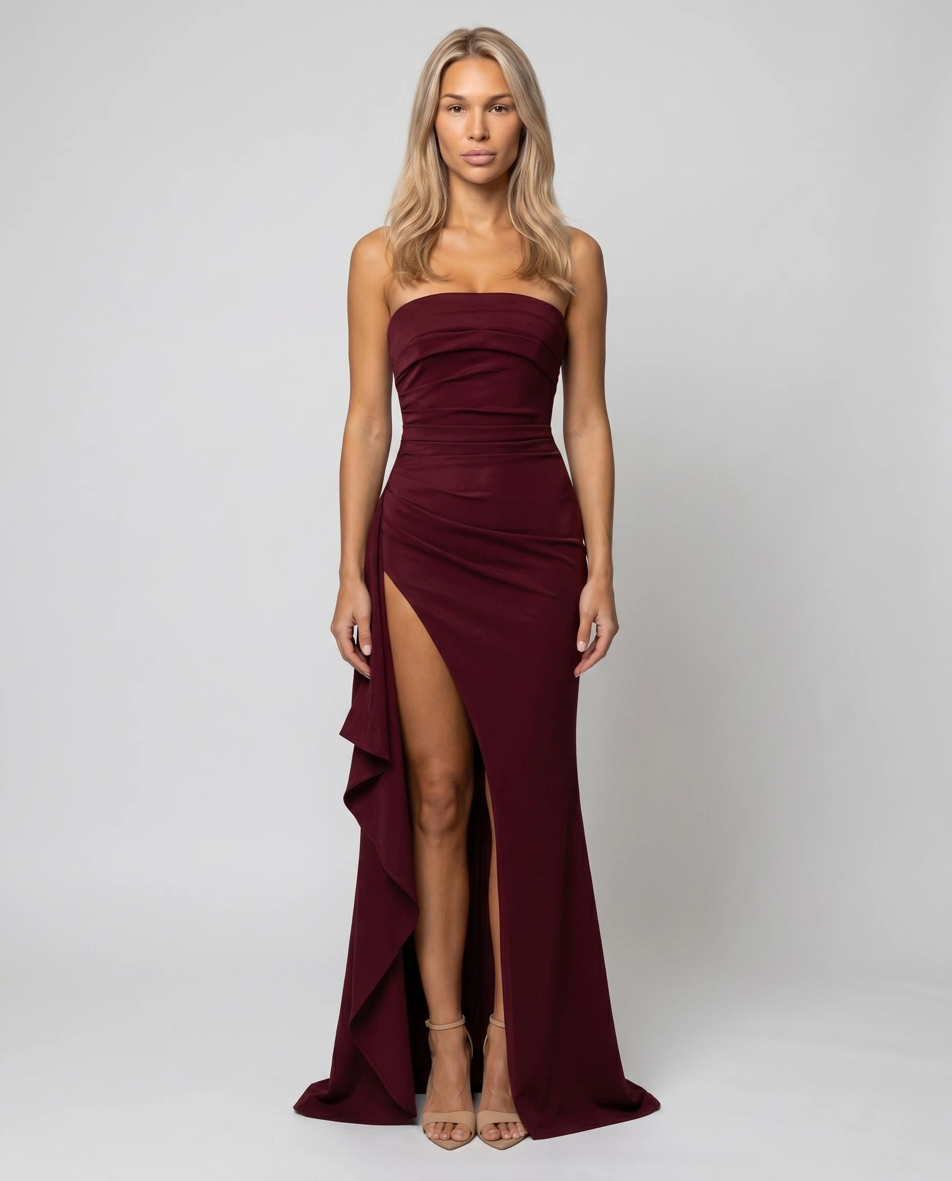 Robe longue bustier cerise laquée