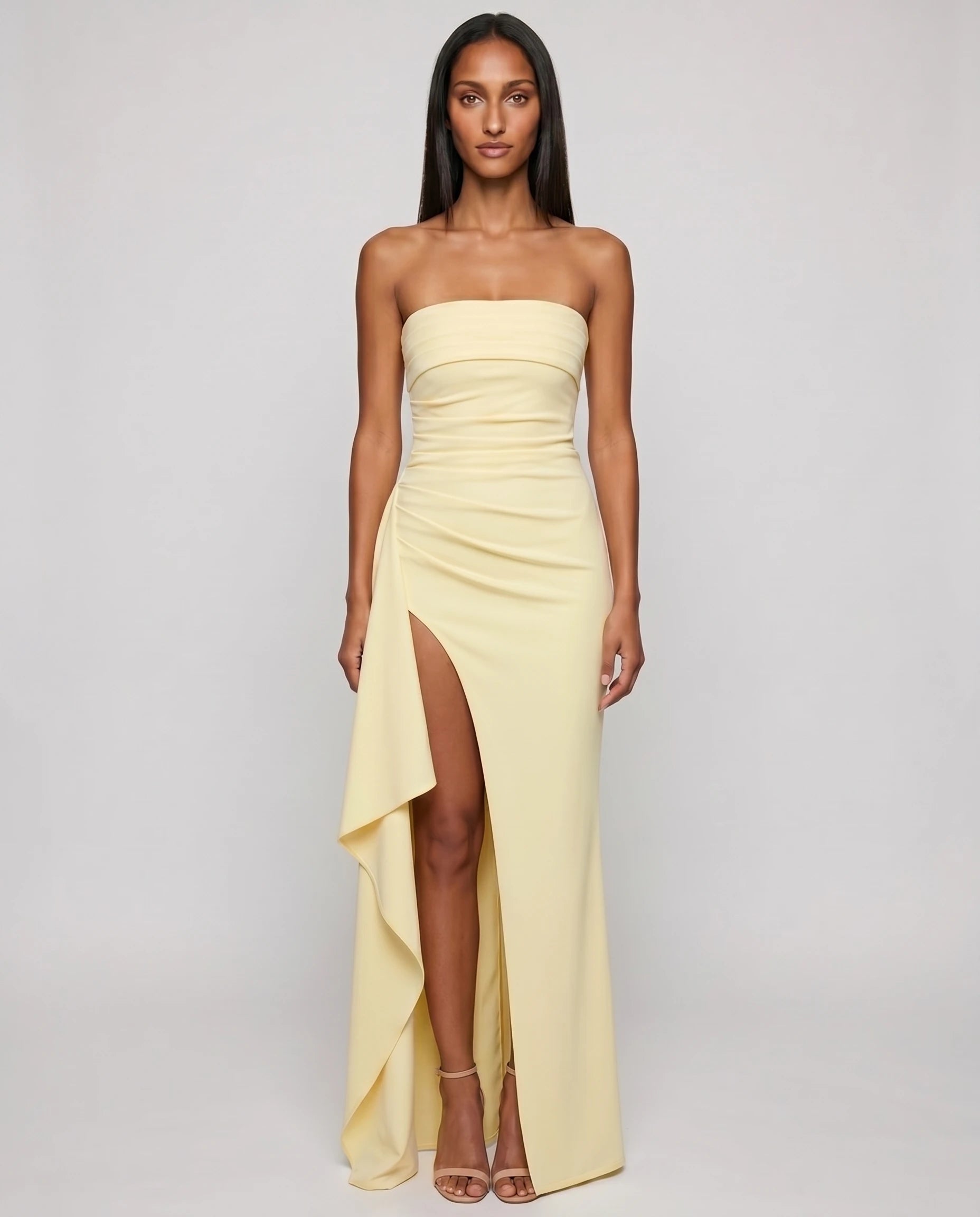 Robe longue bustier jaune citron