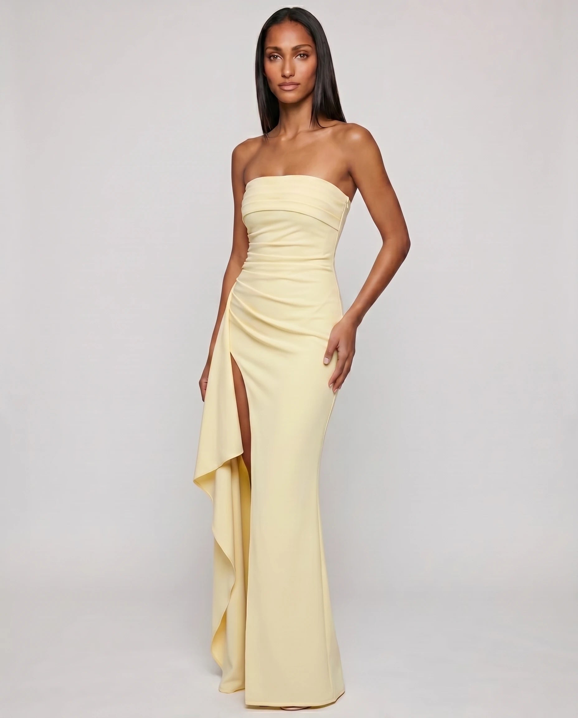 Robe longue bustier jaune citron