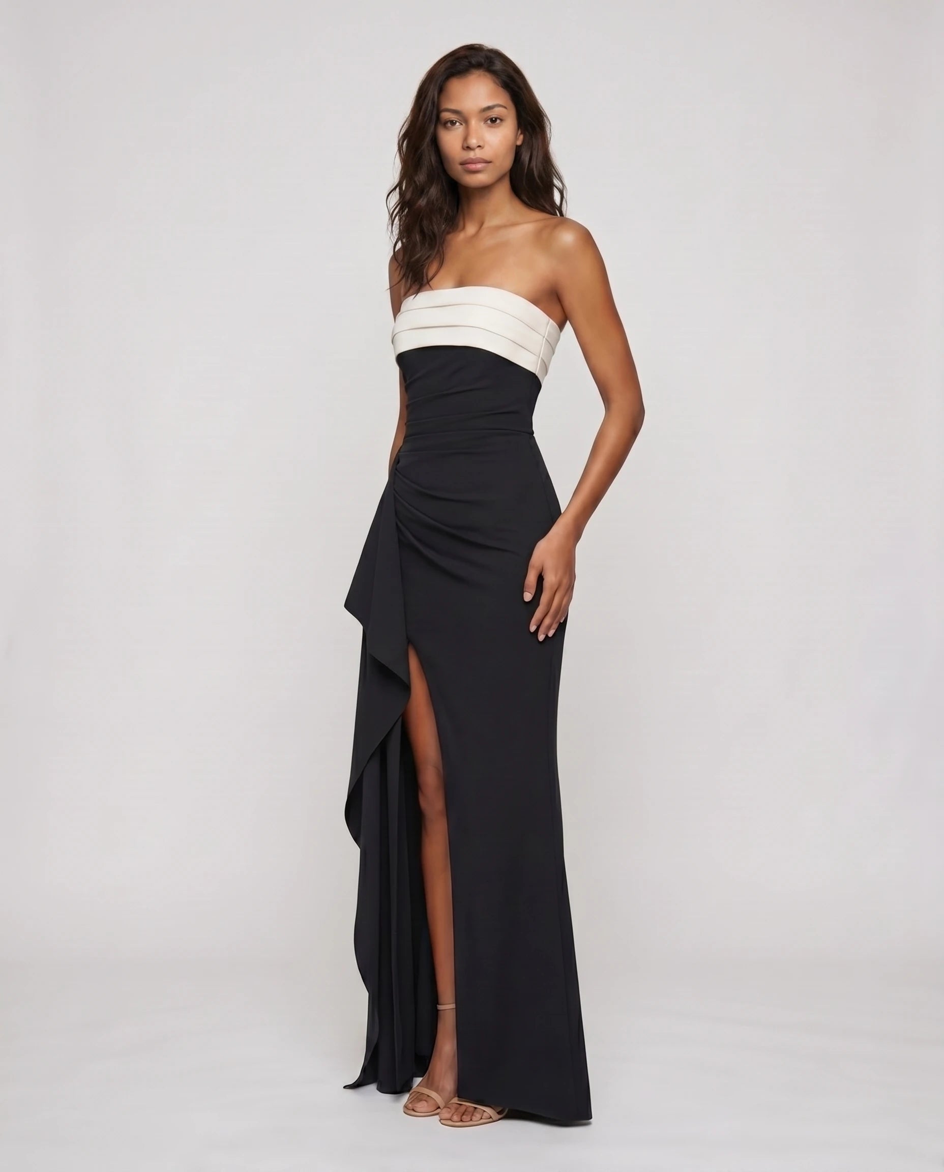 Robe longue bustier noir et blanc